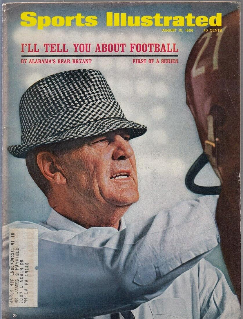 Bear Bryant 1966 Sports Illustrated August 15 Alabama 84339: Bear Bryant 1966 Sports Illustrated August 15 Alabama 84339 Player: Bear Bryant Year: 1966 Sport: Football Original/Reproduction: Original Country/Region of Manufacture: United States Team: Alabama Cr