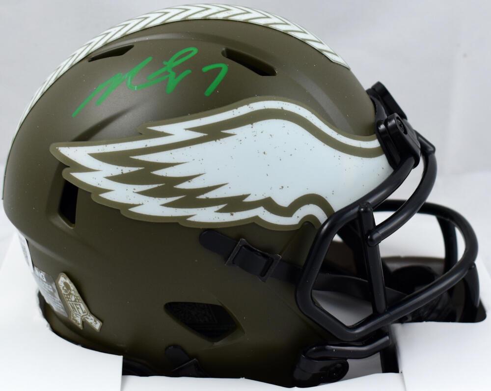 Michael Vick Signed Eagles Salute to Service Speed Mini Helmet- Beckett W Holo: Michael Vick Signed Eagles Salute to Service Speed Mini Helmet- Beckett W Holo Sport: Football-NFL Product: Helmet Original/Reprint: Original Player: Michael Vick Team: Philadelphia Eagles Autograph A