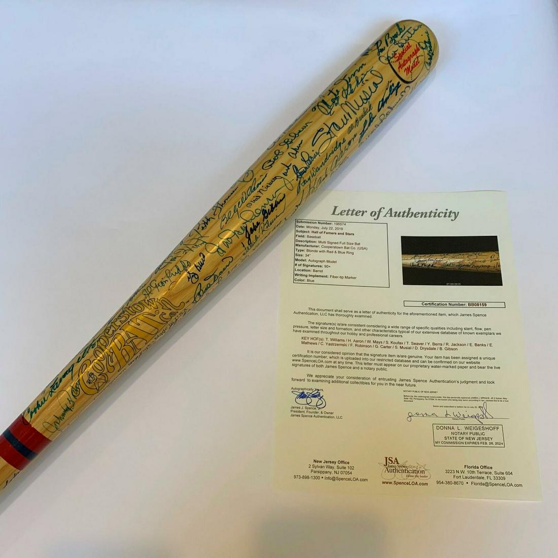 Magnificent Hall Of Fame Multi Signed Bat W/ 95 Signatures! Ted Williams JSA COA: Magnificent Hall Of Fame Multi Signed Bat W/ 95 Signatures! Ted Williams JSA COA Autograph Authentication: James Spence (JSA) Player: Ted Williams Product: Bat Original/Reprint: Original Sport: Baseba