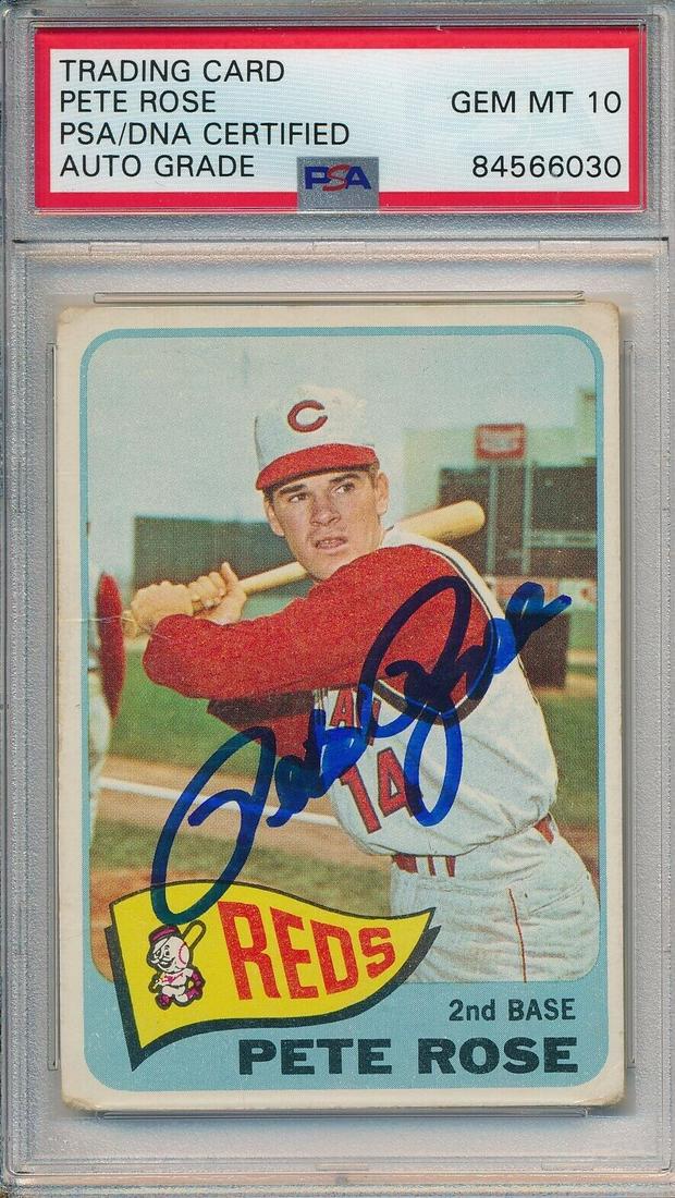 1965 Topps Pete Rose #207 Card Signed/Auto PSA/DNA GEM MINT 10 167545: 1965 Topps Pete Rose #207 Card Signed/Auto PSA/DNA GEM MINT 10 167545 Sport: Baseball-MLB Product: Photo Original/Reprint: Original Team: Cincinnati Reds Autograph Authentication: PSA/DNA League: MLB