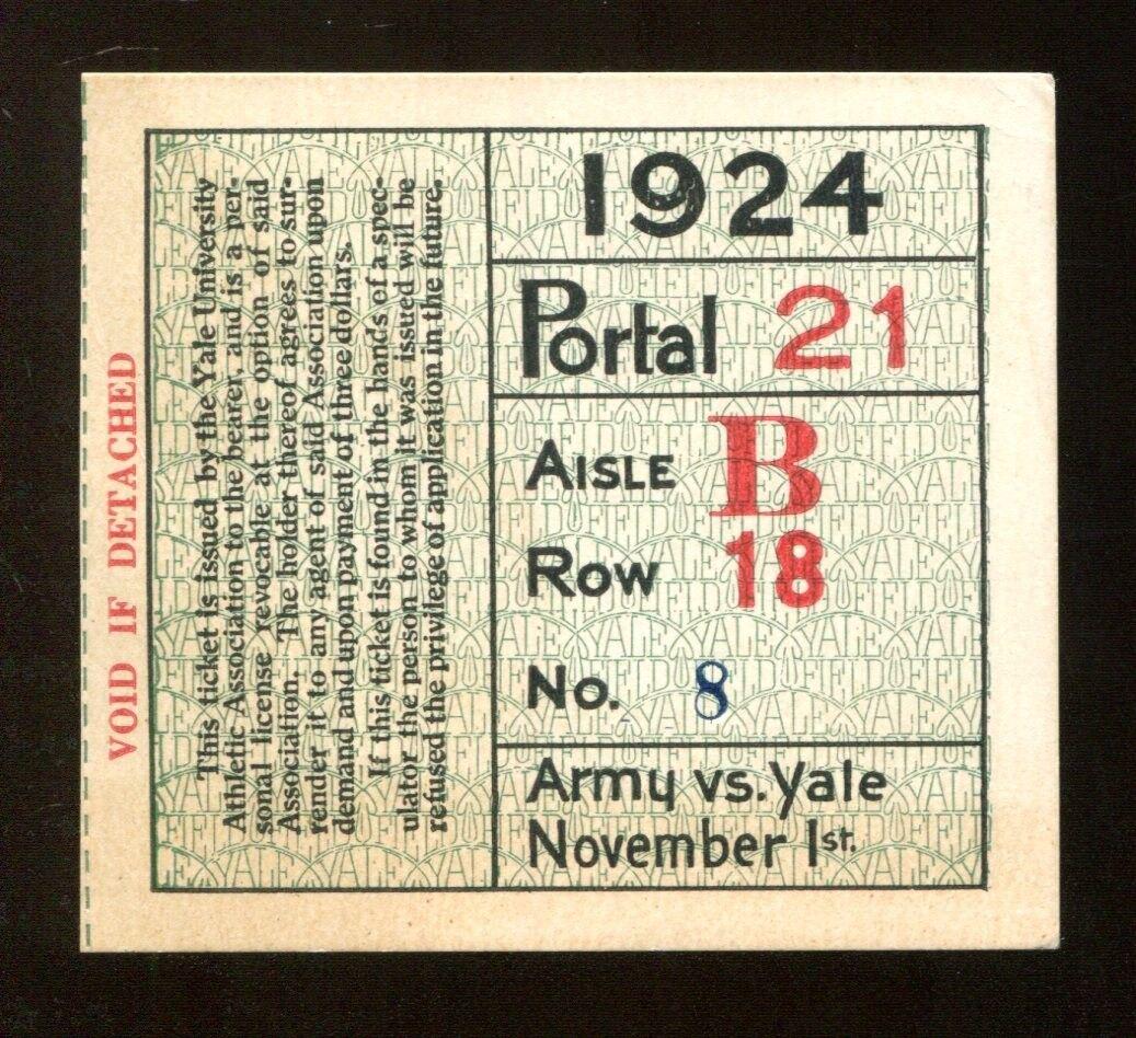 1924 Yale v Army Football Game Ticket 11/1 Yale Bowl New Haven 46037: 1924 Yale v Army Football Game Ticket 11/1 Yale Bowl New Haven 46037 Sport: Football Product Type: Ticket Stub Original or Reprint: Original Pre-Owned PLEASE NOTE: Framed Large or heavy Items do not h