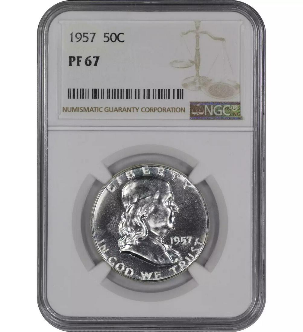 1957 PROOF FRANKLIN HALF DOLLAR 50C NGC CERTIFIED PF 67 - SPOT HAZE FREE: 1957 PROOF FRANKLIN HALF DOLLAR 50C NGC CERTIFIED PF 67 - SPOT HAZE FREE Certification: NGC Composition: Silver Grade: PF-67 Year: 1957 Circulated/Uncirculated: Uncirculated Strike Type: PR Mint Locat