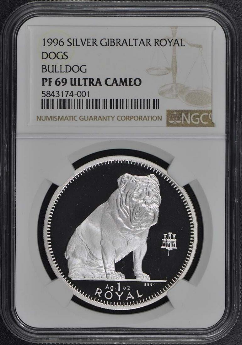 1996 Silver Royal Gibraltar Bulldog NGC PF69 UC Pop 1/0: 1996 Silver Royal Gibraltar Bulldog NGC PF69 UC Pop 1/0 Circulated/Uncirculated: Uncirculated Year: 1996 Certification: NGC Certification Number: 5843174001 Grade: PR69 Pre-Owned The MYNT Guarantee: A