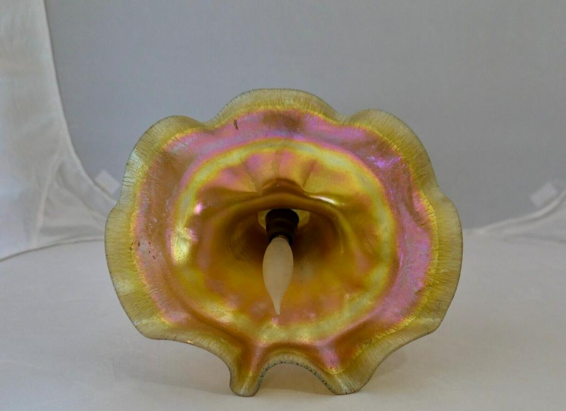 Tiffany Studios Glass & Bronze Flower Form Sconce: Tiffany Studios Glass & Bronze Flower Form Sconce Style: Art Nouveau Material: Glass Original/Reproduction: Antique Original Object Type: Sconce Color: Multi-Color Glassmaking Technique: Hand Blown Ty
