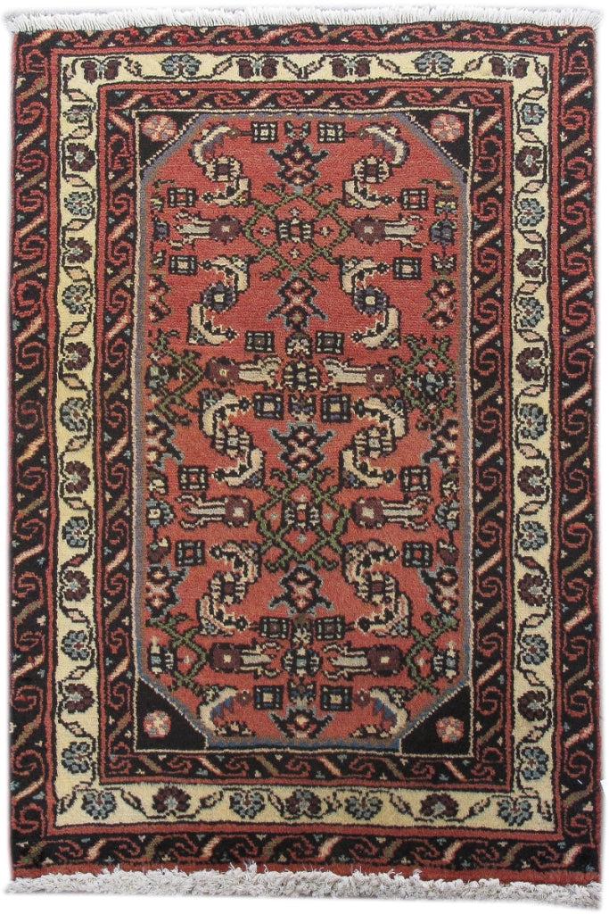 3' x 3' Blaze Orange Persian Hamadan Rug: 3' x 3' Blaze Orange Persian Hamadan Rug Size in Feet: Width: 3 x Length: 3 Size in Inches: Width:36 in x Length: 36 in Colors: Blaze Orange Ivory Weave: 100% Handmade Pile: 3/8 Wool Style: Hamadan Or