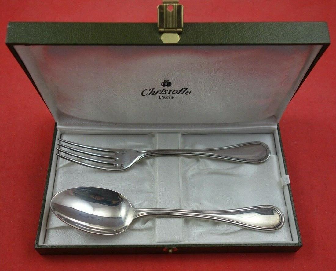 Albi by Christofle Silverplate Dessert Set 2 piece spoon 6 1/2", fork 6 1/2": Albi by Christofle Silverplate Dessert Set 2 piece spoon 6 1/2", fork 6 1/2" Albi by christoflesilverplate dessert set 2-pc, spoon 6 1/2" fork 6 1/2" in the pattern albi by christofle. It is not monog