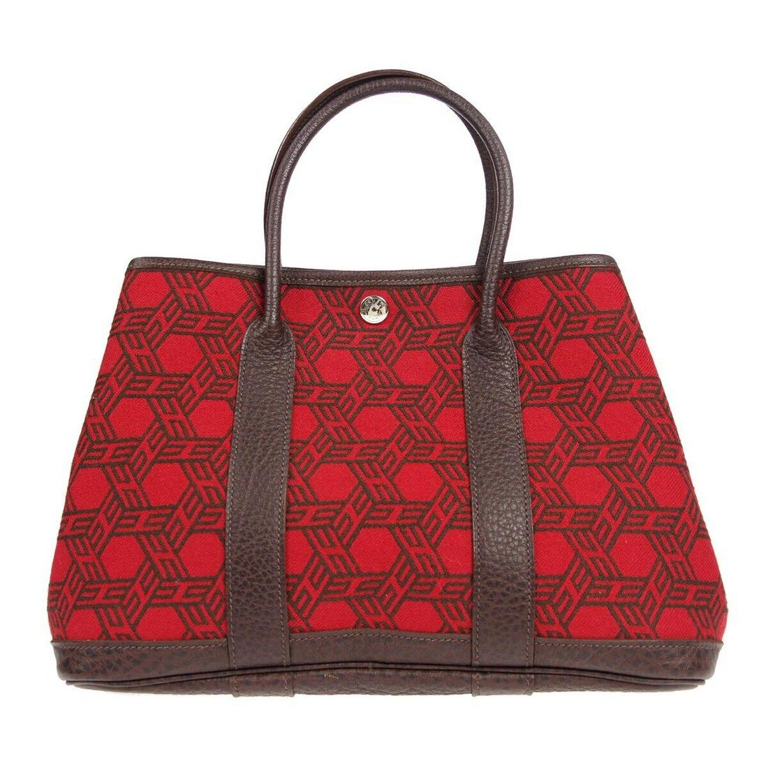 HERMES Garden Party TPM Handbag Rouge Garance Brown Toile So H OS 1K: HERMES Garden Party TPM Handbag Rouge Garance Brown Toile So H OS 1K Bag Width: 11.8 Bag Height: 8.3 Closure: Button Occasion: Casual Size: Small Handle Style: Double Handles Lining Material: Canvas B