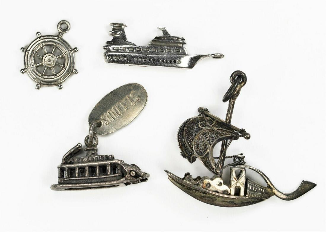 (4) PIECE LOT STERLING SILVER SHIPS THEMED CHARMS MINIATURE FIGURINE PENDANT 11g: (4) PIECE LOT STERLING SILVER SHIPS THEMED CHARMS MINIATURE FIGURINE PENDANT 11g Type: Pendant Metal Purity: 925 Pendant/Locket Type: Charm Style: Charm Metal: Sterling Silver Main Stone: No Stone Pre