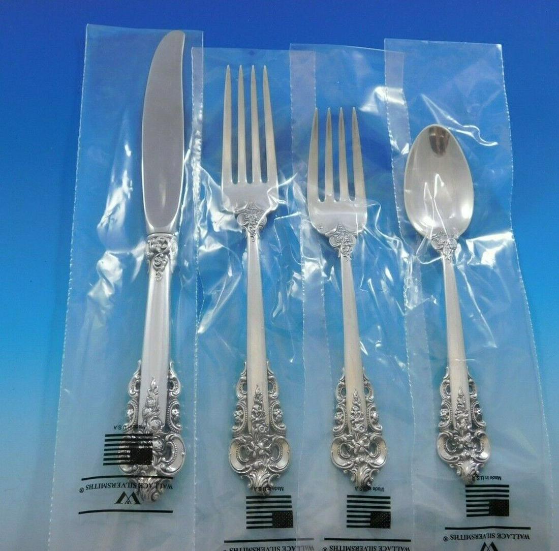 Grande Baroque by Wallace Sterling Silver Flatware Set for 8 Service 36 pcs New: Grande Baroque by Wallace Sterling Silver Flatware Set for 8 Service 36 pcs New Styled in the lavish baroque manner, this highly collectible pattern is our best seller. Introduced in 1941, it captures