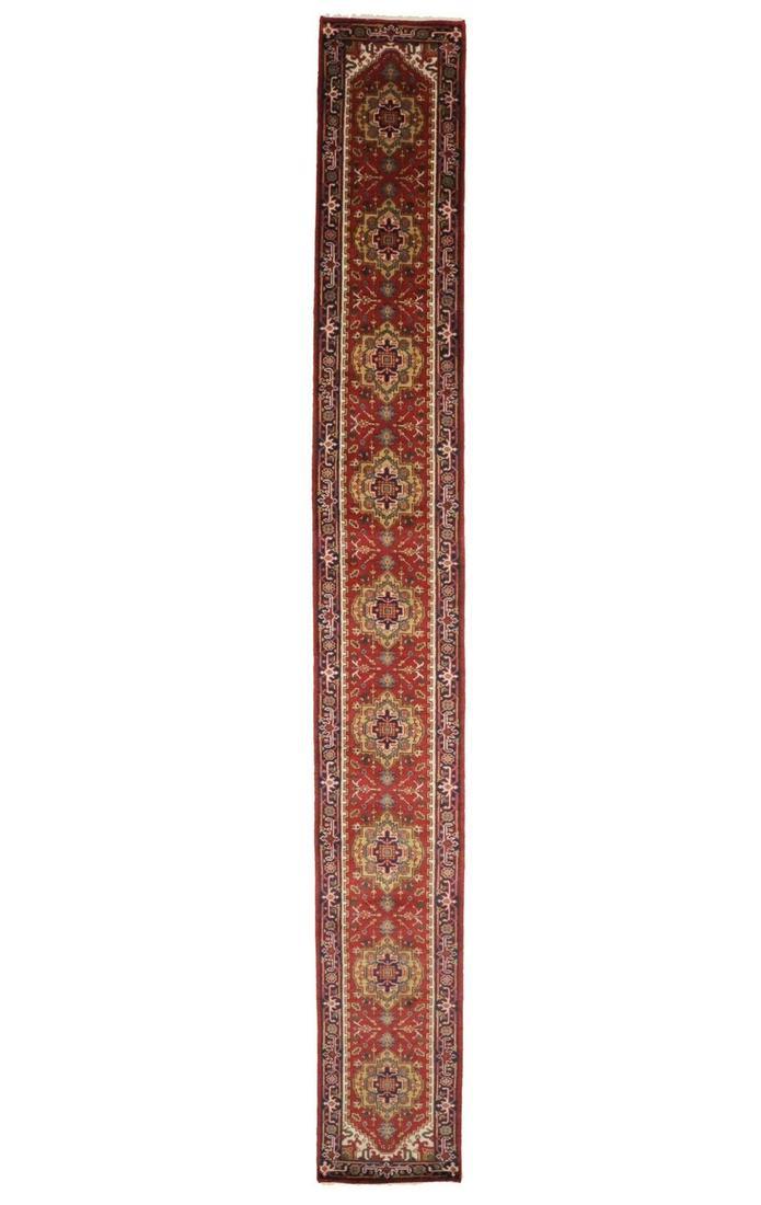 Farmhouse Geometric Heriz Serapi 3X20 Oversized Oriental Runner Rug Wool Carpet: Farmhouse Geometric Heriz Serapi 3X20 Oversized Oriental Runner Rug Wool Carpet Type: Hallway rug Size: 2"6 X 20"0 Color: Red Production Technique: Knotted Material: Wool Item Width: 30 Original/Repro