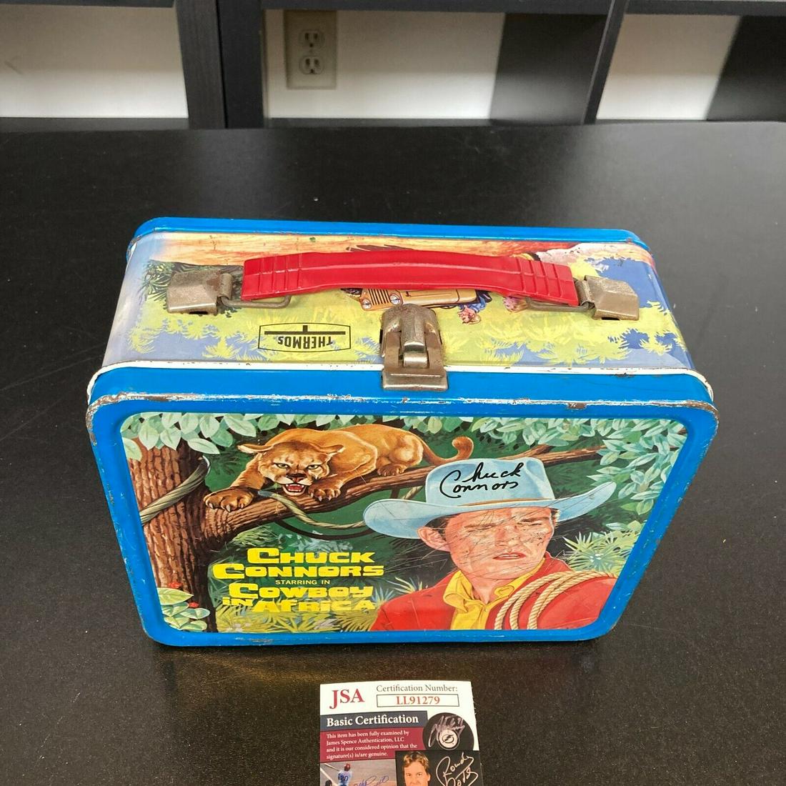 Chuck Connor Twice Signed Autographed 1968 Vintage Lunch Box With JSA COA: Chuck Connor Twice Signed Autographed 1968 Vintage Lunch Box With JSA COA Autograph Authentication: James Spence (JSA) Signed: Yes Industry: Movies Original/Reproduction: Original Pre-Owned PLEASE NOT