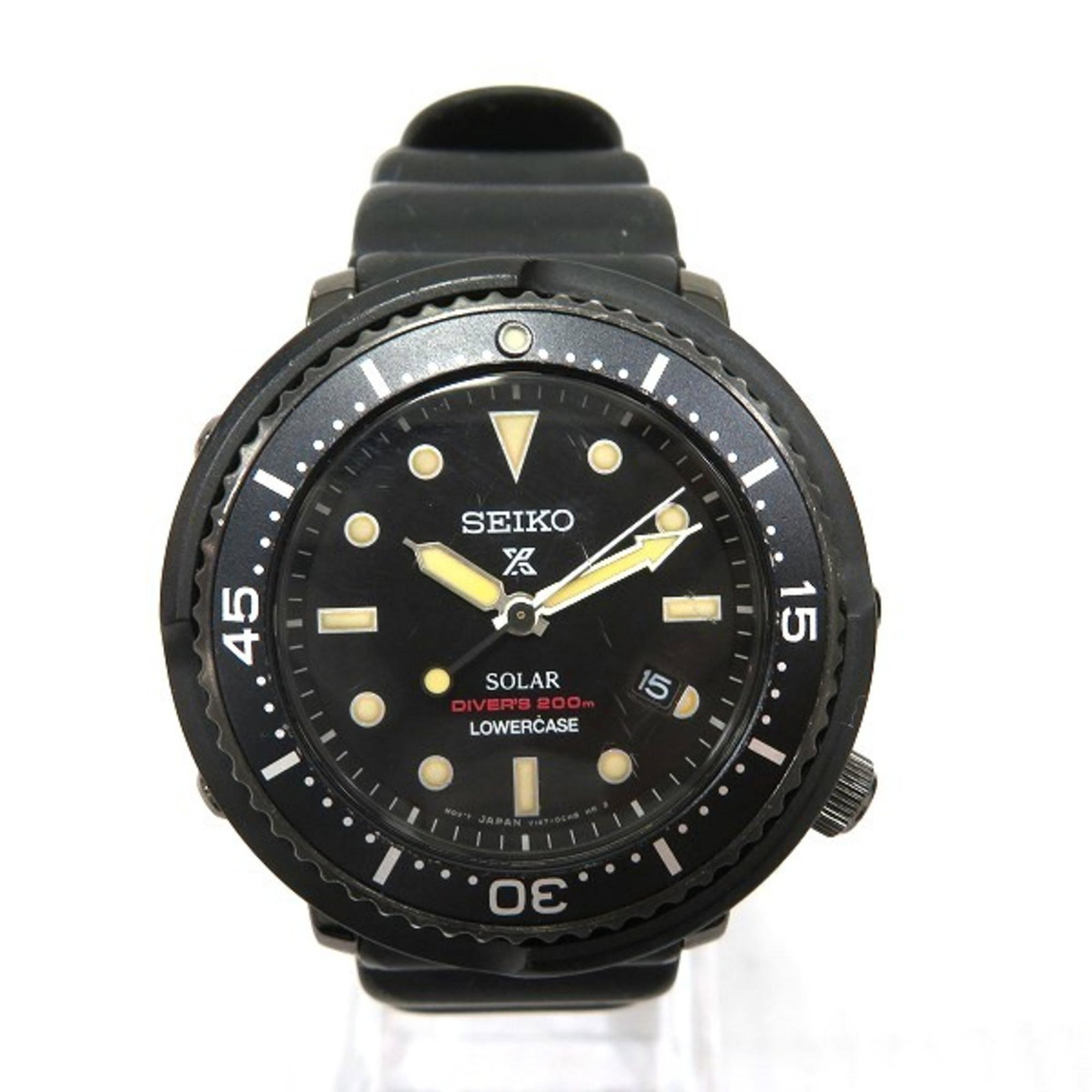 Seiko STBR027 solar clock watch men's: Seiko STBR027 solar clock watch men's Brand: Seiko Type: Wristwatch Gender: Men Material (Case): Stainless steel Material (Band): Rubber Color: Black Color (Dial): Black Movement: Solar Case Diameter: