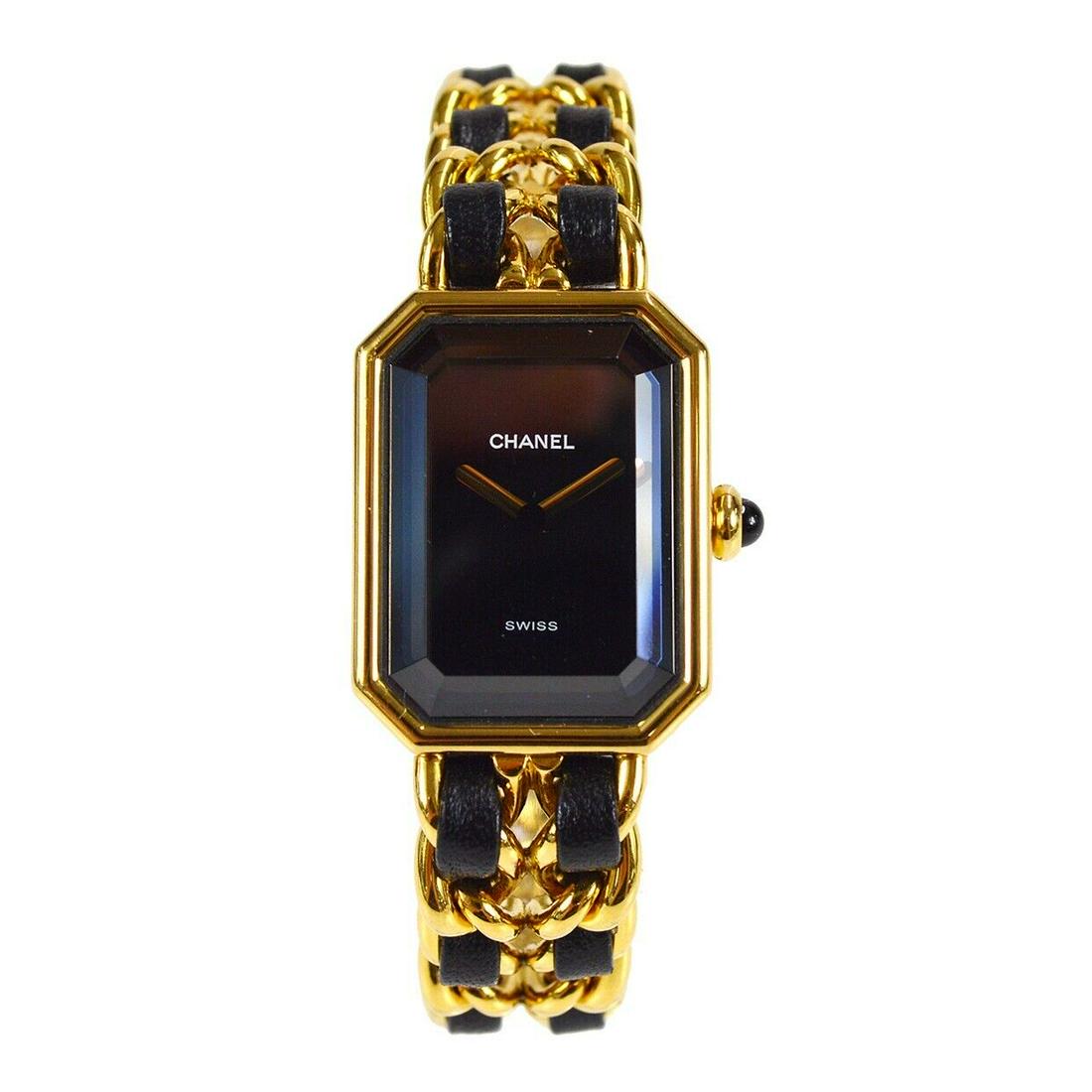 CHANEL Premiere O.H.94028 #L Quartz Wristwatch Watch PLAQUE OR G 20M: CHANEL Premiere O.H.94028 #L Quartz Wristwatch Watch PLAQUE OR G 20M Style: Classic Dress/Formal Luxury Case Color: Black Gold Case Material: Gold Plated Movement: Quartz Band Material: Gold Plated Le