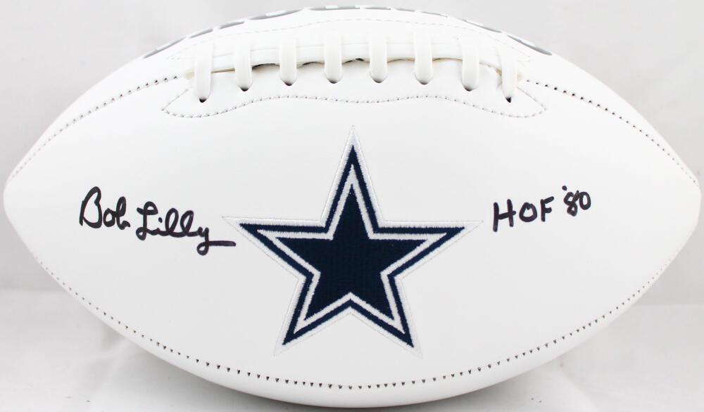 Bob Lilly Autographed Dallas Cowboys Logo Football W/HOF-Beckett W Hologram: Bob Lilly Autographed Dallas Cowboys Logo Football W/HOF-Beckett W Hologram Sport: Football Product: Ball Original/Reprint: Original Player: Bob Lilly Team: Dallas Cowboys Autograph Authentication: Be