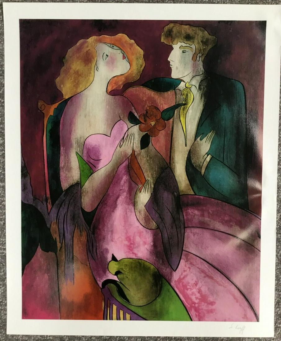 Linda Le Kinff The Romantic Meeting Signed Serigraph Print: Linda Le Kinff The Romantic Meeting Signed Serigraph Print Size: Medium Region Of Origin: Unites States Artist: Linda Le Kinff Production Technique: Lithography Framing: Unframed Style: Abstract Item