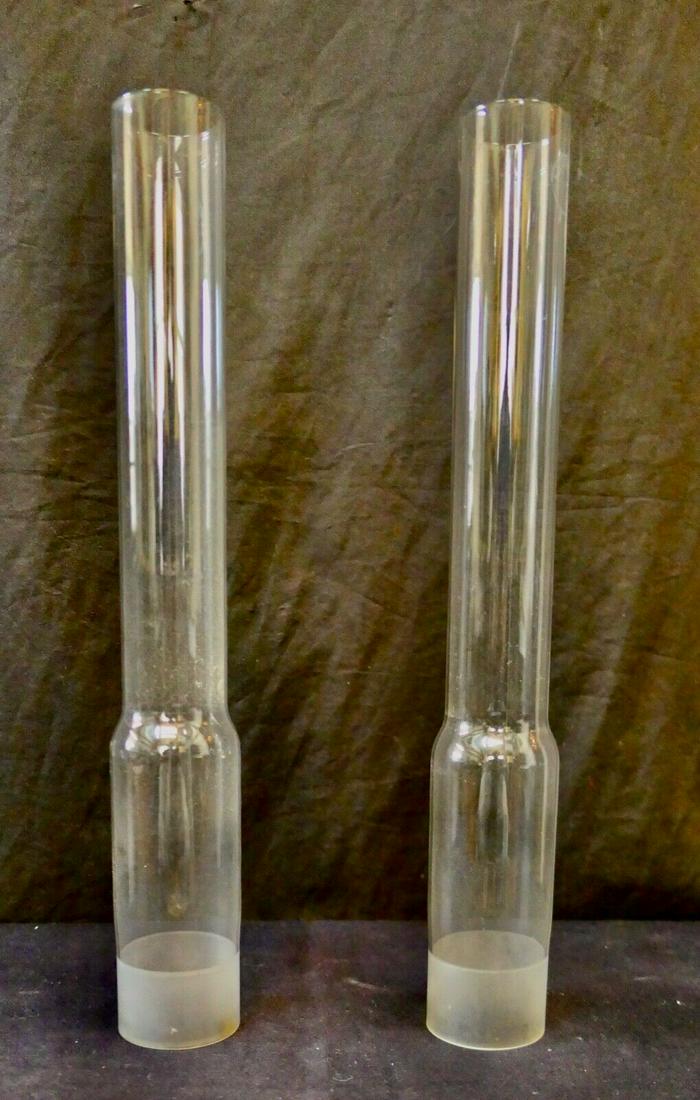 Canchester Clear Glass Chimneys for Tiffany Studios Oil Lamps (2): Canchester Clear Glass Chimneys for Tiffany Studios Oil Lamps (2) Type: Chimney Color: Clear Number In Pack: 2 Material: Glass Compatible Product: Oil Lamp This vintage pair of glass chimneys can be u