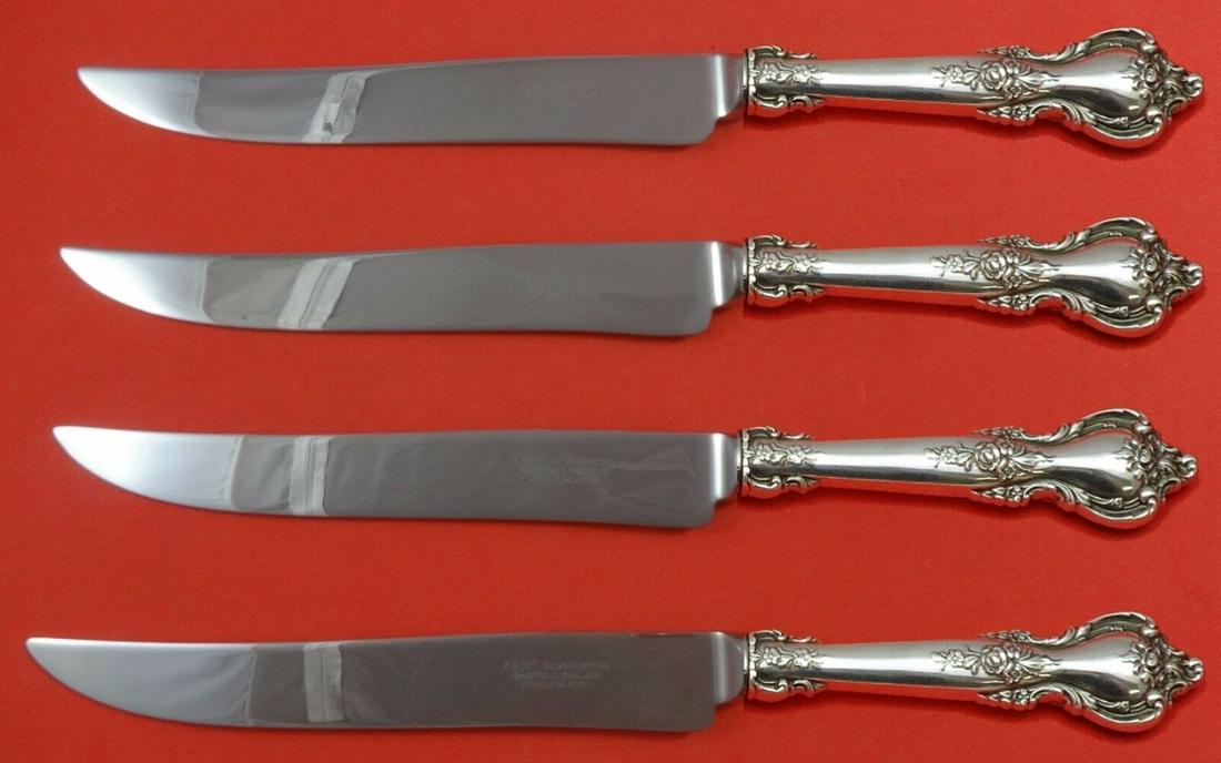 Delacourt by Lunt Sterling Silver Steak Knife Set 4pc Large Texas Sized Custom: Delacourt by Lunt Sterling Silver Steak Knife Set 4pc Large Texas Sized Custom Delacourt by lunt sterling silver hollow handle with stainless blade steak knife set (large texas sized), 4-piece custom 