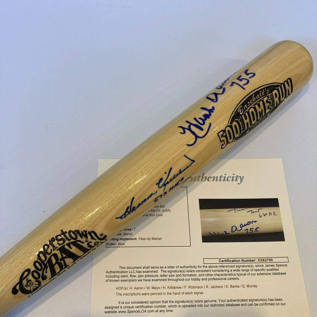 Stunning 500 Home Run Club Signed Bat W/ Inscriptions Willie Mays Hank Aaron JSA: Stunning 500 Home Run Club Signed Bat W/ Inscriptions Willie Mays Hank Aaron JSA Sport: Baseball-MLB Original/Reprint: Original Autograph Authentication: James Spence Authentication (JSA) Product: Bat