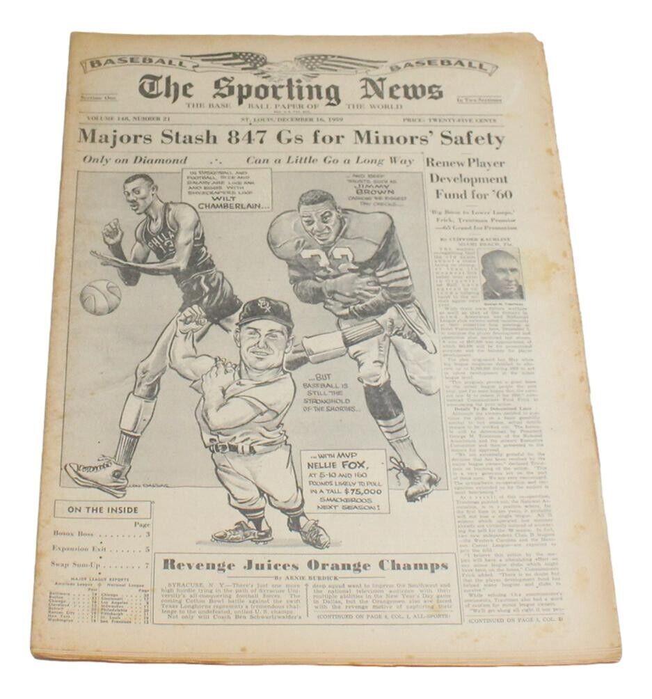 Wilt Chamberlain Jim Brown Nellie Fox 1959 The Sporting News 12/16/59 TSN: Wilt Chamberlain Jim Brown Nellie Fox 1959 The Sporting News 12/16/59 TSN Sport: Baseball Player: Nellie Fox Year: 1959 Product Type: The Sporting News Original/Reproduction: Original Team: St. Louis 