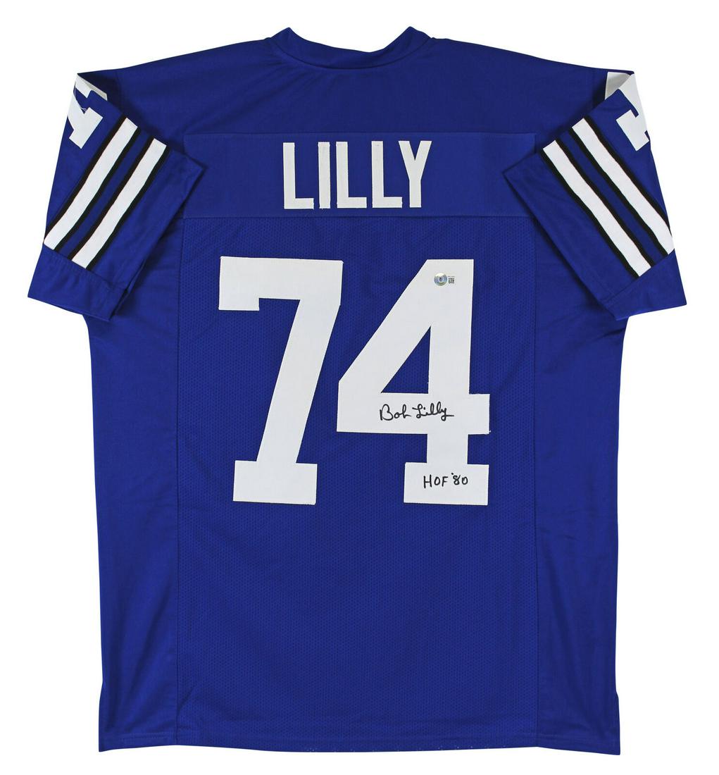 Bob Lilly "HOF 80" Signed Blue Pro Style Jersey BAS Witnessed: Bob Lilly "HOF 80" Signed Blue Pro Style Jersey BAS Witnessed Sport: Football-NFL Product: Jersey Original/Reprint: Original Player: Bob Lilly Team: Dallas Cowboys Autograph Authentication: Beckett Pr