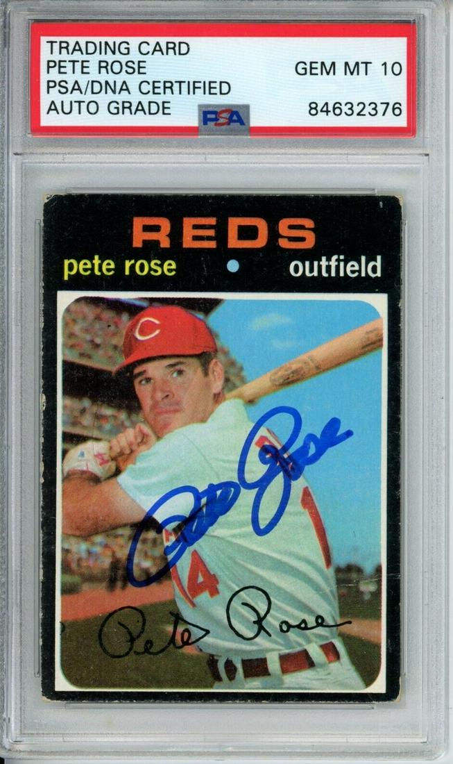 1971 Topps Pete Rose #100 Card Signed Cincinnati Reds PSA/DNA GEM MINT 10: 1971 Topps Pete Rose #100 Card Signed Cincinnati Reds PSA/DNA GEM MINT 10 Sport: Baseball-MLB Product: Photo Original/Reprint: Original Team: Cincinnati Reds Autograph Authentication: PSA/DNA League: