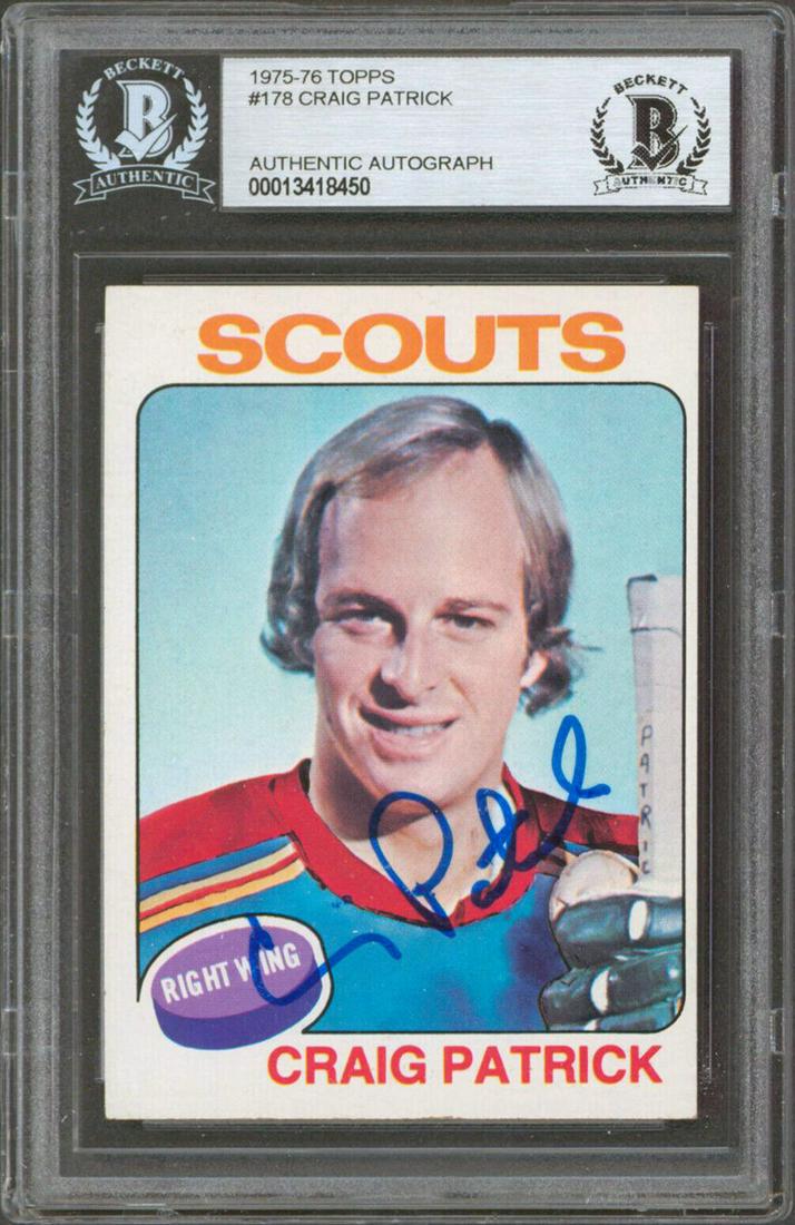 Capitals Craig Patrick Signed 1975 Topps #178 Card BAS Slabbed: Capitals Craig Patrick Signed 1975 Topps #178 Card BAS Slabbed Graded: No Sport: Ice Hockey Team: Washington Capitals League: NHL Certification Number: 13418450 Product Coa: Beckett Product Signed By