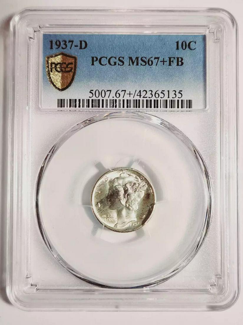 1937 D Mercury Dime PCGS MS-67+ FB: 1937 D Mercury Dime PCGS MS-67+ FB Certification: PCGS Composition: Silver Grade: MS 67+ Year: 1937 Circulated/Uncirculated: Uncirculated Mint Location: Denver Country: USA Km Number: Unknown Certific