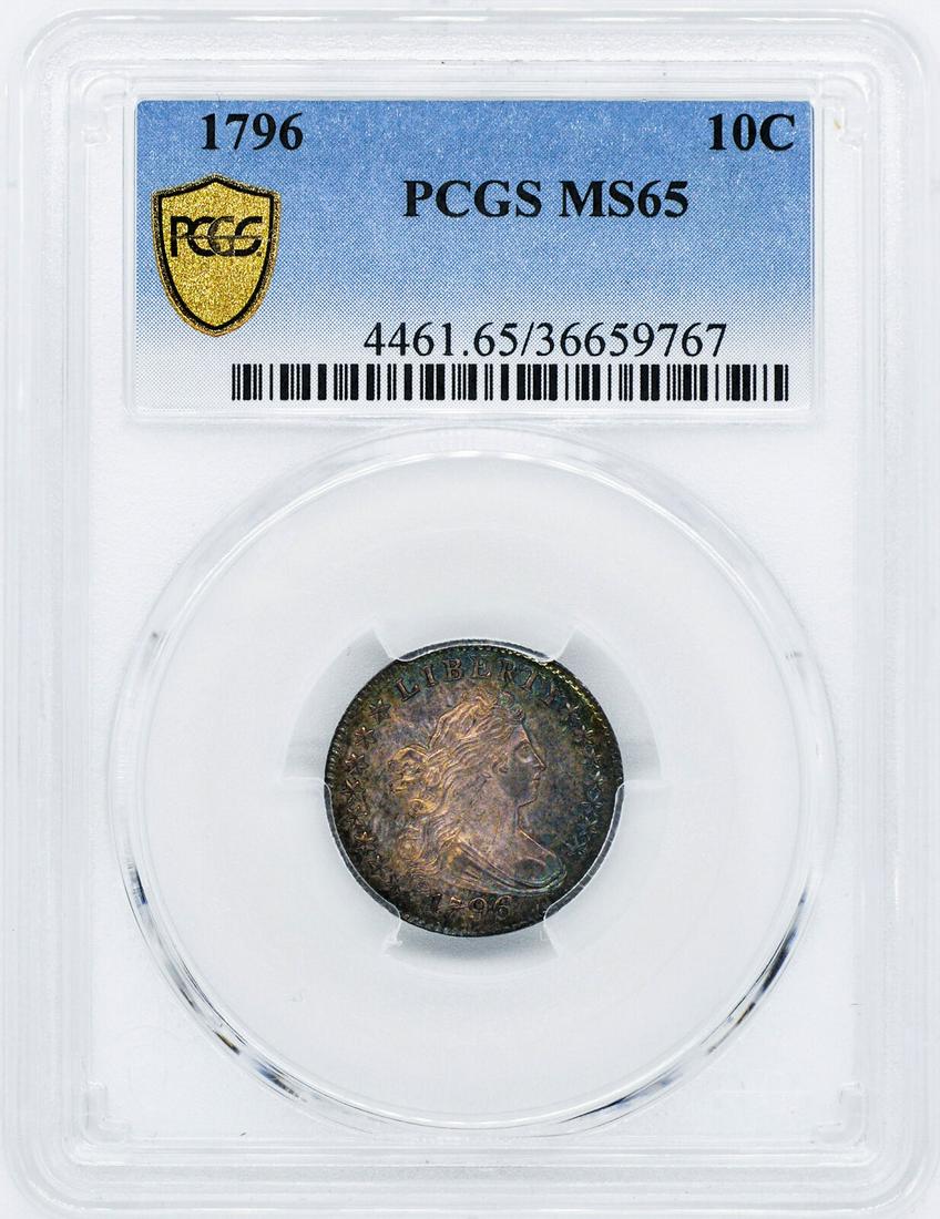 1796 DRAPED BUST 10C PCGS MS 65: 1796 DRAPED BUST 10C PCGS MS 65 Certification: PCGS Grade: MS 65 Circulated/Uncirculated: Uncirculated Year: 1796 Denomination: 10C Coin: Draped Bust Certification Number: 36659767 Pre-Owned The MYNT