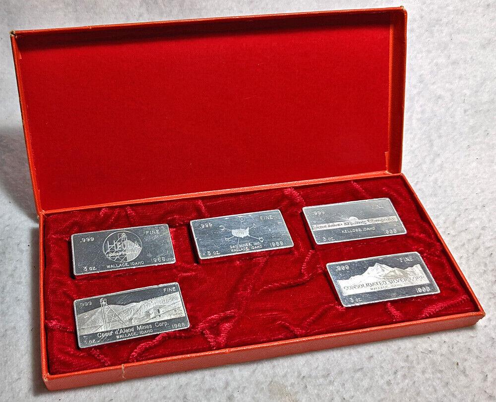 W.H. Foster Vintage Silver Bar Set - (5) 3oz 999 Fine - Silver Mining Companies: W.H. Foster Vintage Silver Bar Set - (5) 3oz 999 Fine - Silver Mining Companies Composition: Silver Year: None Fineness: 0.999 Pre-Owned The MYNT Guarantee: All items in this auction are guaranteed to