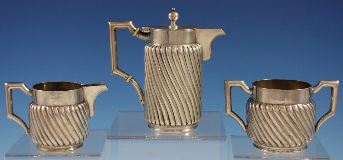 Austrian .800 Silver Tea Set / Demitasse Set 3pc Swirled Twist Design: Austrian .800 Silver Tea Set / Demitasse Set 3pc Swirled Twist Design Austrian. 800 silver 3-piece tea set with captivating swirled twist design. The set could be used for espresso/demitasse or as an