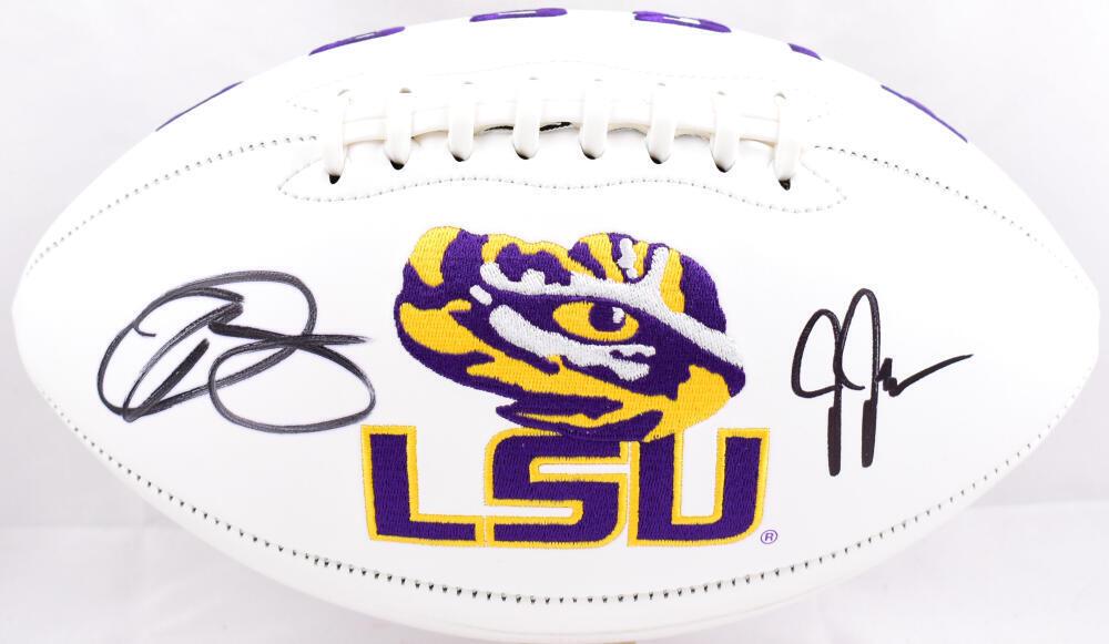 Justin Jefferson Odell Beckham Autographed Lsu Logo Football