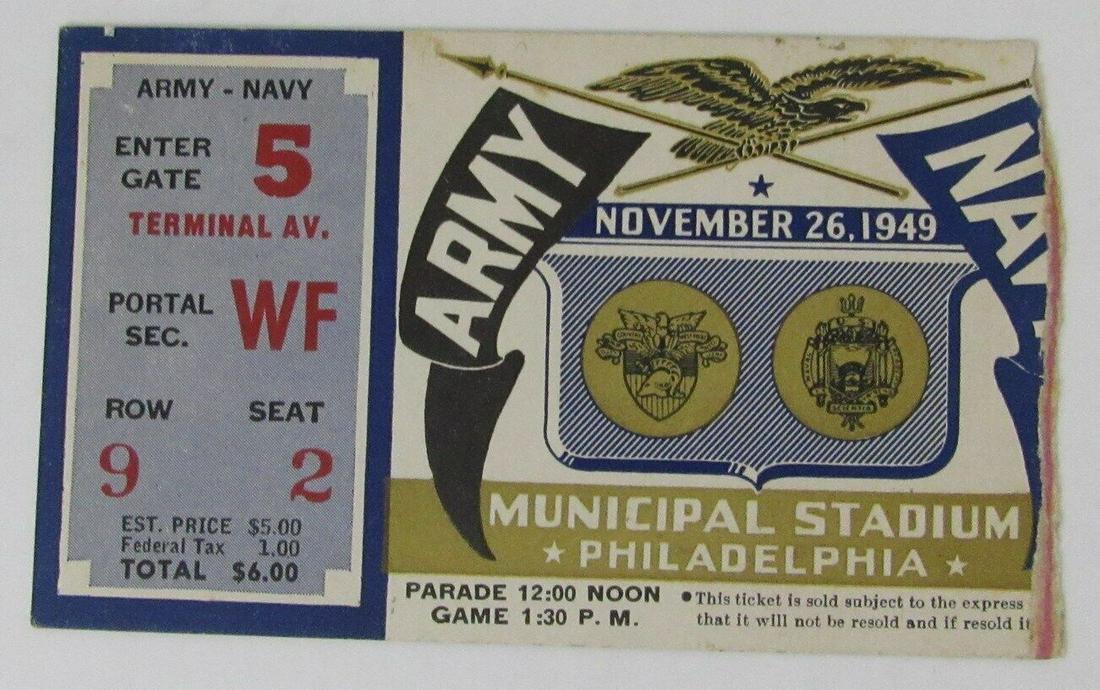Vintage 1949 Army vs. Navy College Football Game Ticket Stub: Vintage 1949 Army vs. Navy College Football Game Ticket Stub Product: Ticket Stub Team: Army Navy League: NCAA Pre-Owned PLEASE NOTE: Framed Large or heavy Items do not have shipping costs included. T
