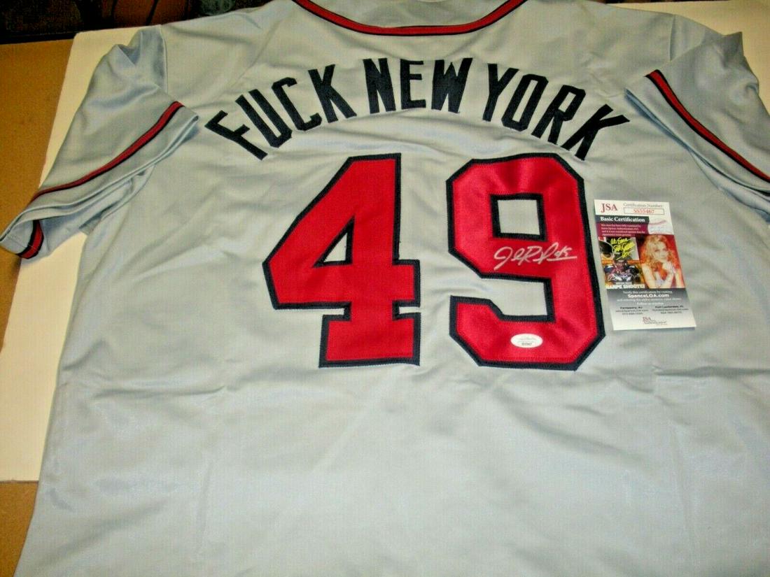 JOHN ROCKER ATLANTA BRAVES CLOSER F#CK NEW YORK JSA/COA SIGNED JERSEY: JOHN ROCKER ATLANTA BRAVES CLOSER F#CK NEW YORK JSA/COA SIGNED JERSEY Product: Jersey Sport: Baseball-MLB Original/Reprint: Original Pre-Owned PLEASE NOTE: Framed Large or heavy Items do not have ship
