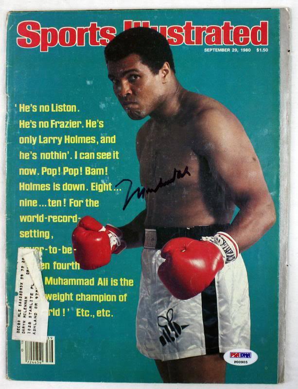 Muhammad Ali Boxing Signed Sports Illustrated 1980 PSA/DNA #P00905: Muhammad Ali Boxing Signed Sports Illustrated 1980 PSA/DNA #P00905 Sport: Boxing Original/Reprint: Original Player: MUHAMMAD ALI Autograph Authentication: PSA/DNA Product Coa: PSA/DNA Product Signed B