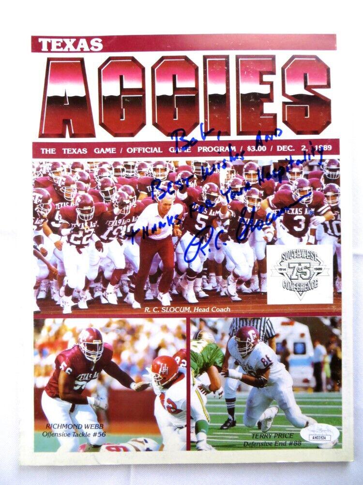 R.C. Slocum Signed Autographed Program 1989 Texas A&M Auggies JSA: R.C. Slocum Signed Autographed Program 1989 Texas A&M Auggies JSA Sport: Football Product: Program Original/Reprint: Original Team: Texas A&M Aggies Autograph Authentication: James Spence (JSA) Player