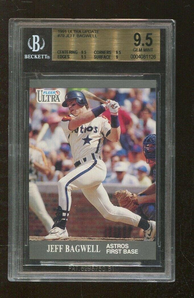 Jeff Bagwell 1991 Fleer Ultra Update Rookie RC Astros BGS 9.5 Gem Mint *1126: Jeff Bagwell 1991 Fleer Ultra Update Rookie RC Astros BGS 9.5 Gem Mint *1126 Player: Bagwell Card Attributes: 1-of-1 Sport: Baseball-MLB Professional Grader: Beckett (BGS) Pre-Owned PLEASE NOTE: Frame