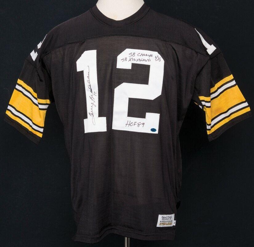 Terry Bradshaw Twice Signed Heavily Inscribed Pittsburgh Steeler Game Jersey PSA: Terry Bradshaw Twice Signed Heavily Inscribed Pittsburgh Steeler Game Jersey PSA Sport: Football-NFL Player: Terry Bradshaw Autograph Authentication: Professional Sports Authenticator (PSA) Original/R