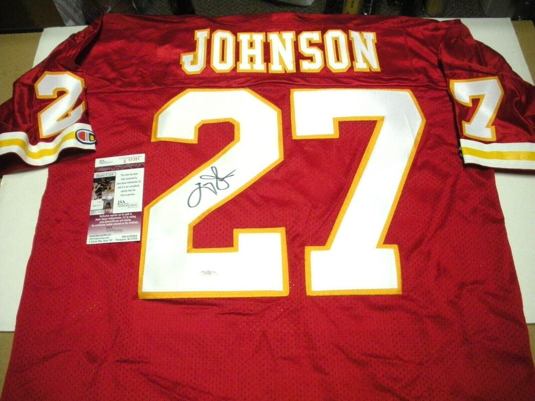 LARRY JOHNSON KANSAS CITY CHIEF JSA/COA SIGNED OFFICIAL LICENSED CHAMPION JERSEY: LARRY JOHNSON KANSAS CITY CHIEF JSA/COA SIGNED OFFICIAL LICENSED CHAMPION JERSEY Sport: Football-NFL Autograph Type: Collectible Autographs Original/Reprint: Original Product: Jersey Pre-Owned PLEASE