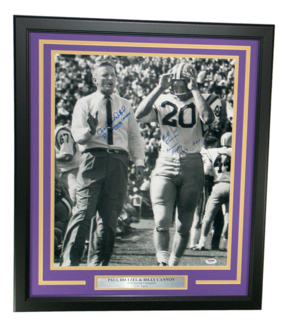 Paul Dietzel Billy Cannon Autographed 16x20 Photo Framed LSU PSA/DNA: Paul Dietzel Billy Cannon Autographed 16x20 Photo Framed LSU PSA/DNA Sport: Football Player: Paul Dietzel Signed: Yes Original/Reprint: Original Autograph Authentication: Professional Sports Authentic