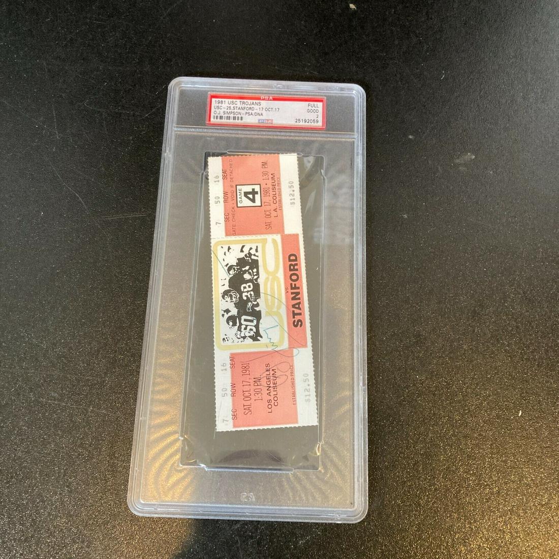 O.J. Simpson Signed USC Trojans Original Full Ticket PSA DNA COA: O.J. Simpson Signed USC Trojans Original Full Ticket PSA DNA COA Product: Ticket Stub Sport: Football-NFL Team: USC Trojans Original/Reprint: Original Pre-Owned PLEASE NOTE: Framed Large or heavy Item