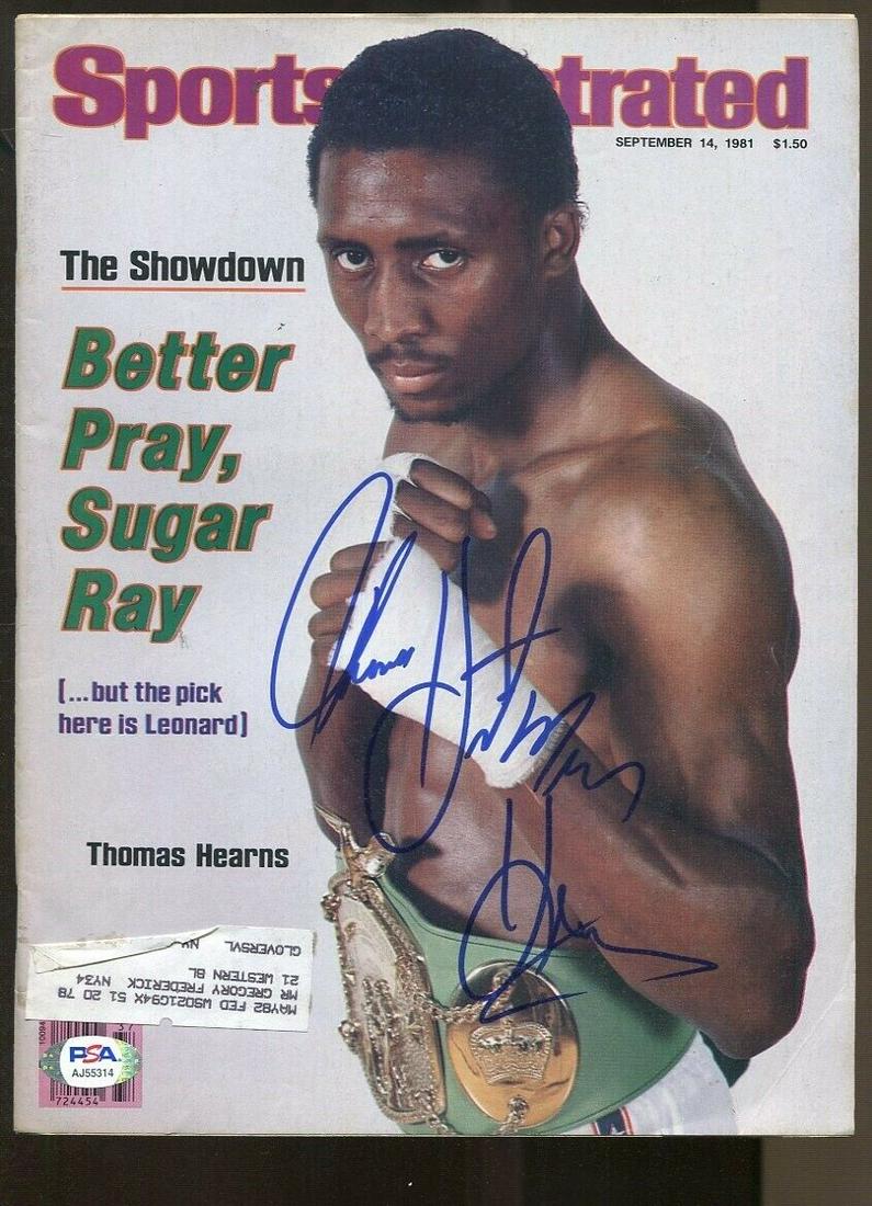 Thomas Hit Man Hearns Signed 1981 Sports Illustrated 9/14 Autographed PSA/DNA: Thomas Hit Man Hearns Signed 1981 Sports Illustrated 9/14 Autographed PSA/DNA Sport: Boxing Product: Magazine Original/Reprint: Original Player: Thomas Hearns Autograph Authentication: Professional Sp