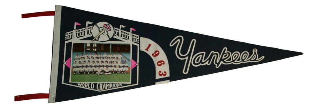 Vintage 1963 New York Yankees Photo Pennant 30x12" Champs Manlte Maris 91742: Vintage 1963 New York Yankees Photo Pennant 30x12" Champs Manlte Maris 91742 Original//Reproduction: Original Country//Region of Manufacture: United States Sport: Baseball Year: 1963 Original/Reproduc