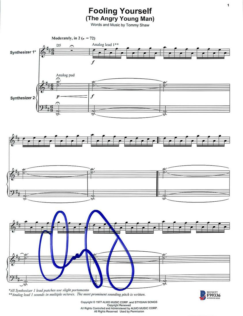 Dennis DeYoung Styx Signed 8.5x11 Fooling Yourself Music Sheet Photo BAS #F99336: Dennis DeYoung Styx Signed 8.5x11 Fooling Yourself Music Sheet Photo BAS #F99336 Autograph Authentication: BAS Product Coa: BAS Product Signed By Name: Dennis DeYoung Pre-Owned PLEASE NOTE: Framed Lar