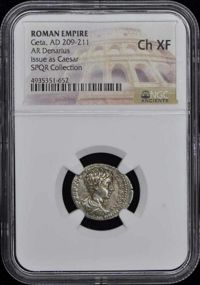 Geta AD 209-211 ROMAN EMPIRE AR Denarius NGC XF45: Geta AD 209-211 ROMAN EMPIRE AR Denarius NGC XF45 Certification: NGC Grade: XF45 Certification Number: 4935351652 Denomination: Ancient Roman Date: NONE Pre-Owned The MYNT Guarantee: All items in this