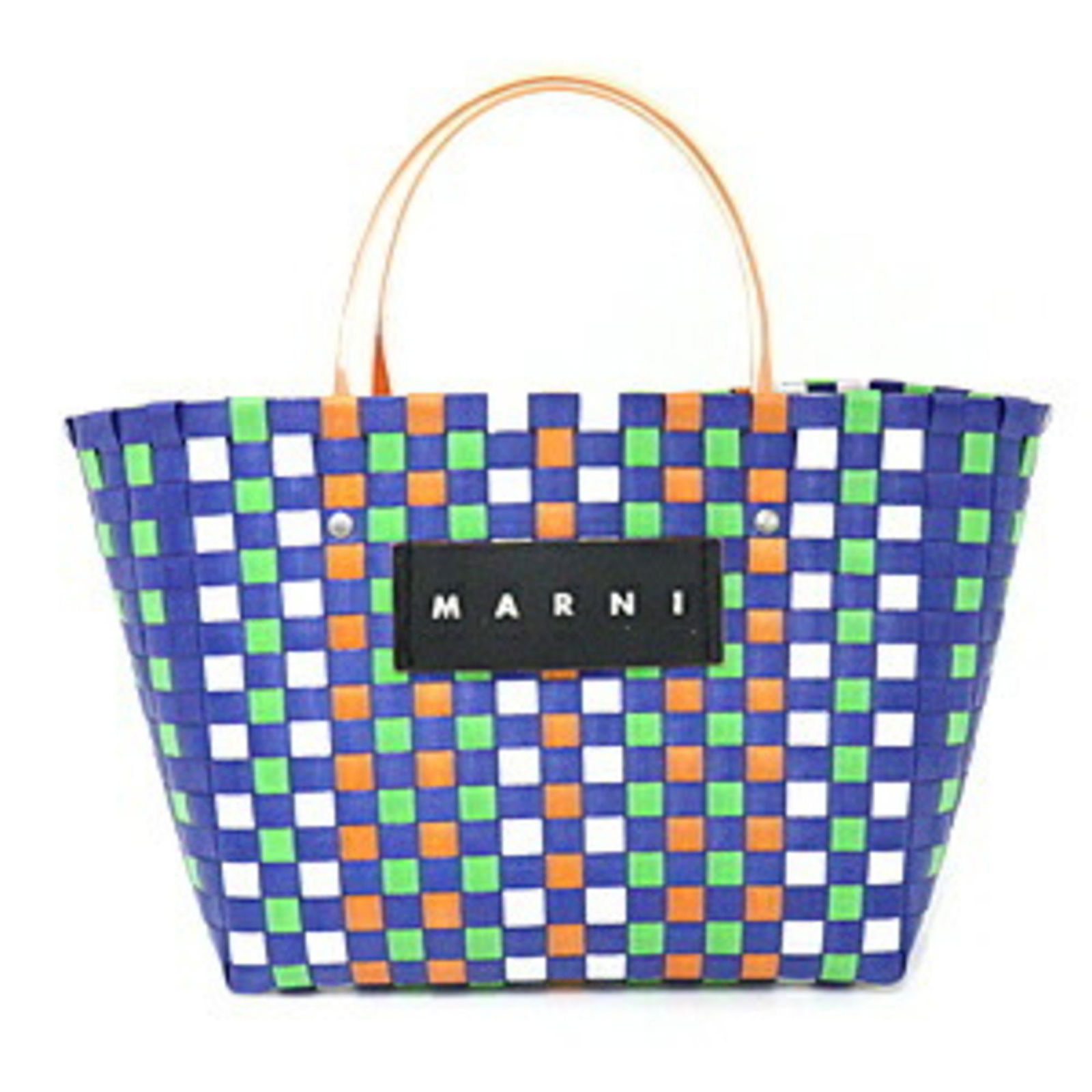 MARNI Marni flower cafe basket bag picnic handbag open tote polypropylene leather blue white orange: MARNI Marni flower cafe basket bag picnic handbag open tote polypropylene leather blue white orange green Brand: Marni Type: Handbag Material: Polypropylene Leather Polypropylene: Leather: Color: Blue
