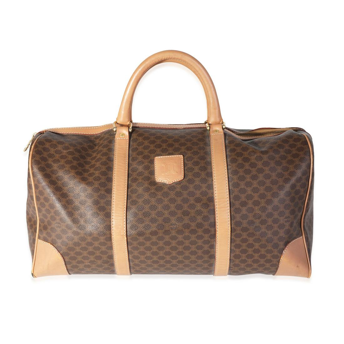 Celine Vintage Macadam Triomphe Duffle Bag: Celine Vintage Macadam Triomphe Duffle Bag Gender: Unisex Vintage: Yes Dimensions: 18 x 13 x 9 Bag Width: 18 in Bag Depth: 9 in Bag Height: 13 in Handbag Accessories: Clochette;Lock;Key Lining Color: