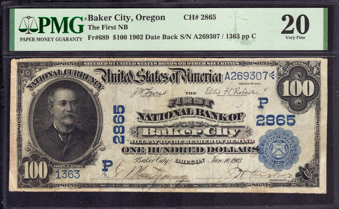 1902 100 First National Bank Note Currency Baker City Oregon Pmg Very Fine 20 Auction