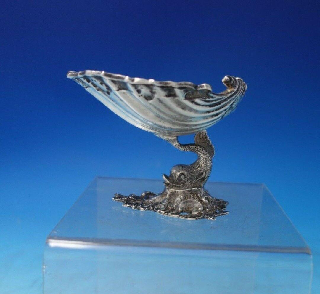 Sterling Silver Bowl Cast Seashell on Dolphin Design 3" Tall: Sterling Silver Bowl Cast Seashell on Dolphin Design 3" Tall Stunning sterling silver cast bowl in a seashell on dolphin design. This piece measures 3" tall, the shell measures 4" x 3 1/2" , and it we