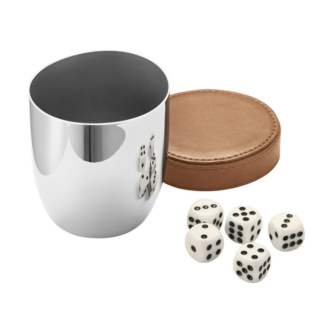 Sky by Georg Jensen Stainless Steel Bar Dice Cup and Dice Set for Travel - New: Sky by Georg Jensen Stainless Steel Bar Dice Cup and Dice Set for Travel - New Solve the eternal problem of what to buy for someone who has everything! this stylish dice set with stainless steel cup i