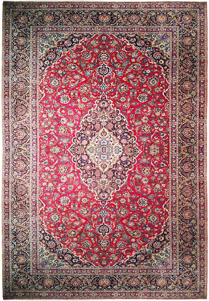 9 x 14 Pre Owned Persian Kashan Rug: 9 x 14 Pre Owned Persian Kashan Rug Free continental US Shipping Size in Feet: Width: 9 x Length: 14 Size in Inches: Width:108 in x Length: 168 in Colors: Red Ivory Weave: 100% Handmade Pile: 3/8 Wool